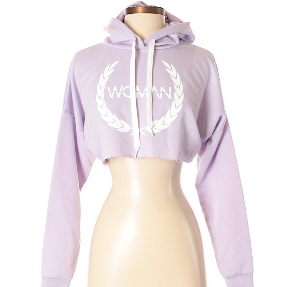 Boohoo Boutique Purple “Woman” Crop Hoodie - Picture 1 of 4